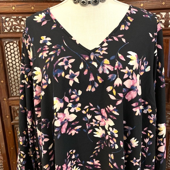 AVA & VIV WOMEN'S PLUS SIZE  BLACK FLORAL FIT & FLARE DRESS CAREER WORK WEAR - Picture 3 of 10